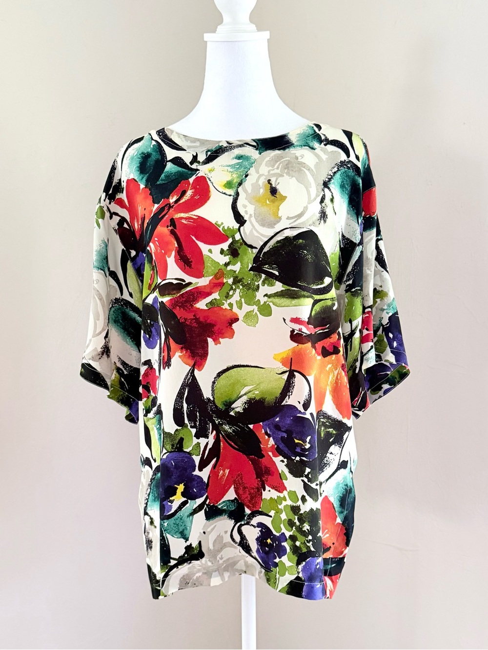 Vintage Max Mara Late 1990s Y2K Silk Floral Short Sleeve Tee Blouse 42 IT 8 US